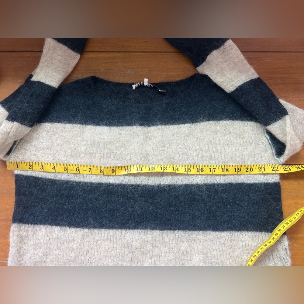 Pam And Gela Alpaca Blend Blue and Cream Striped Sweater Relaxed Fit Bateau Neck - Picture 11 of 11